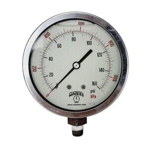 Winters Pressure Gauge 0-160 PSI & 0-1100 kPa Steel 4 1/4" Diameter Italy